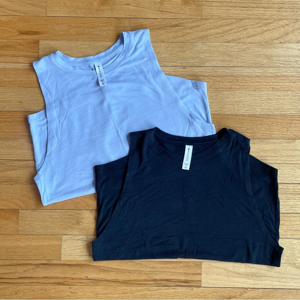 (2) Like-new Athleta Modal Tanks in Black and Lt Blue Sz Xs